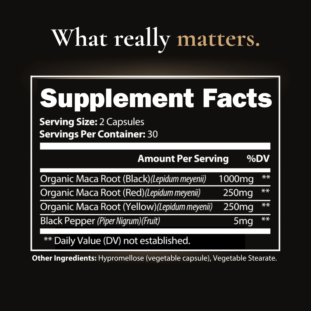 BlackMaca Supplement Facts Drive and Hormonal Vitality Complex