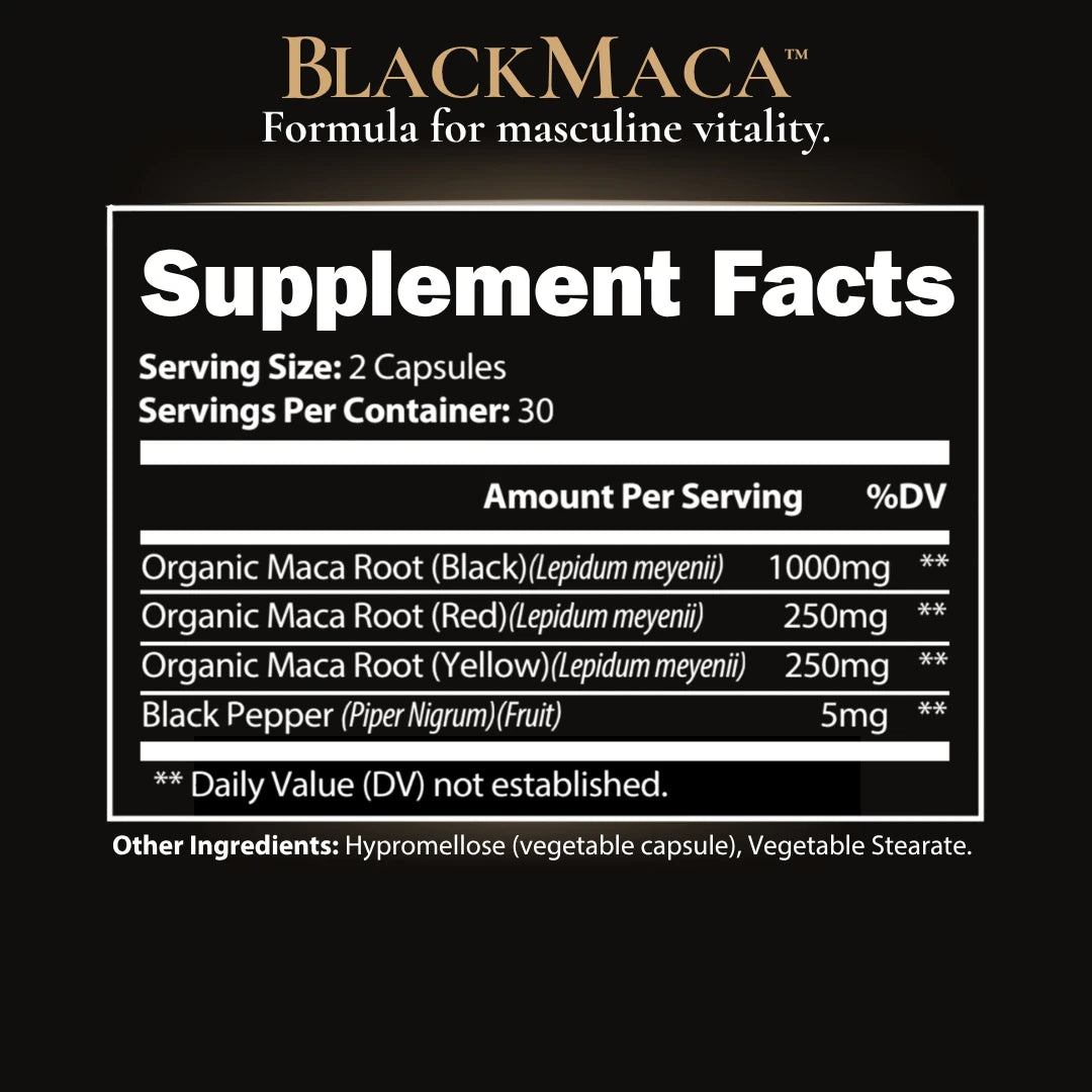 Desire and Drive Stack BlackMaca Supplement Facts