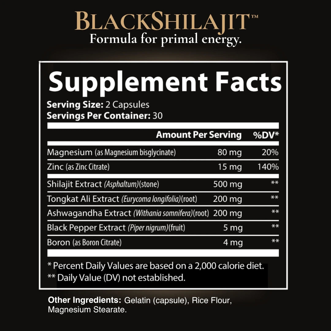 Desire and Drive Stack BlackShilajit Supplement Facts