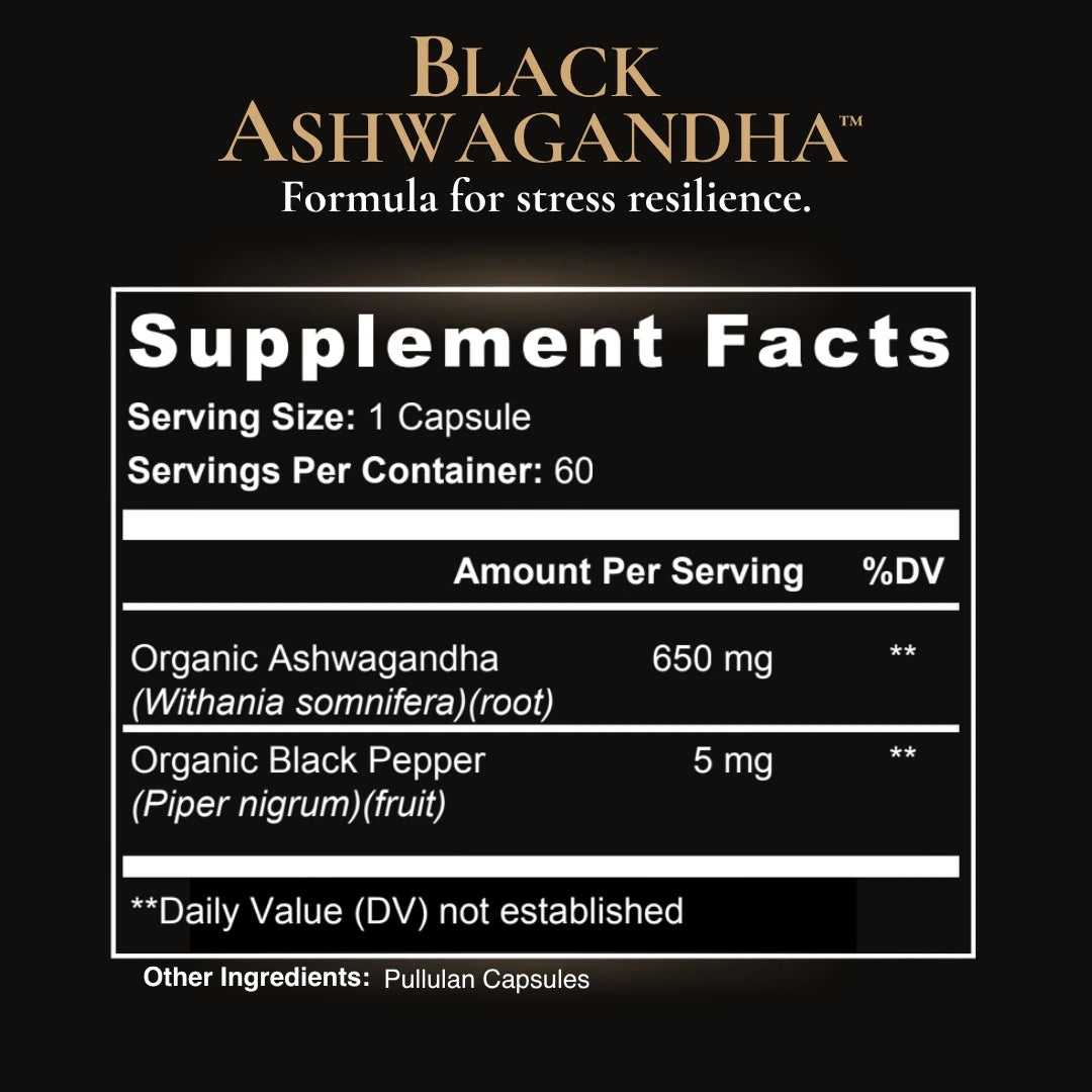 Stress to Strength Stack BlackAshwagandha Supplement Facts
